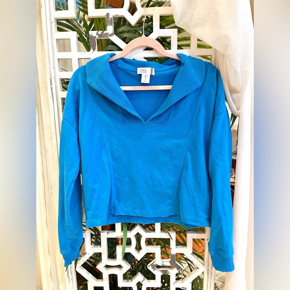 C&C California Bright Blue beachy surf style Sweatshirt w/ collar